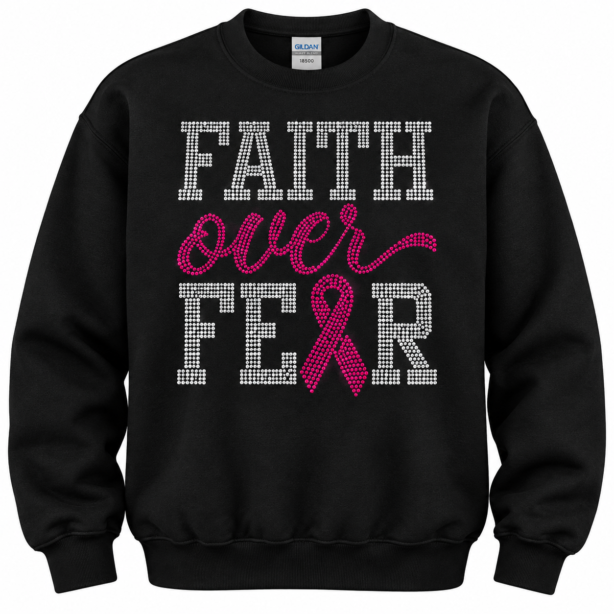 Faith Over Fear Breast Cancer Awareness Rhinestone T-Shirt