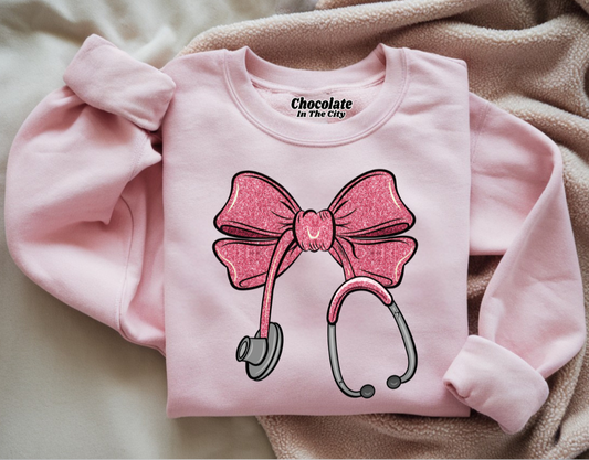 Cheetah Bow Stethoscope- Sweatshirt