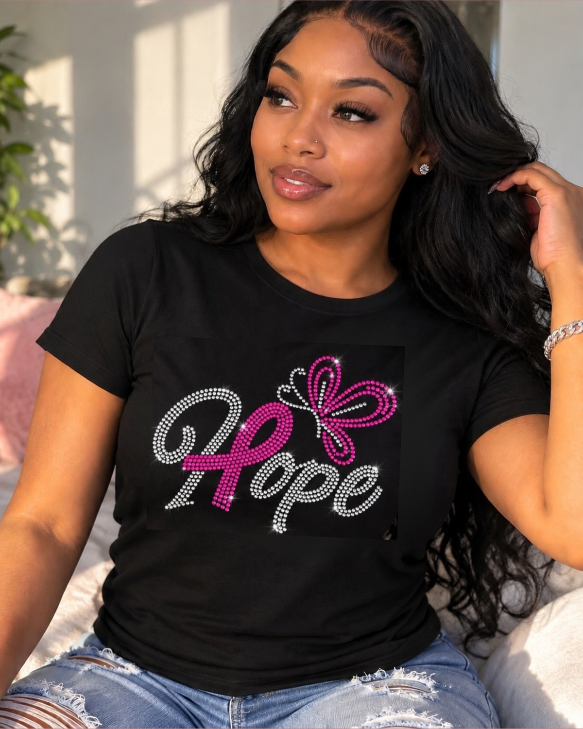 Hope Breast Cancer Awareness Rhinestone T-Shirt