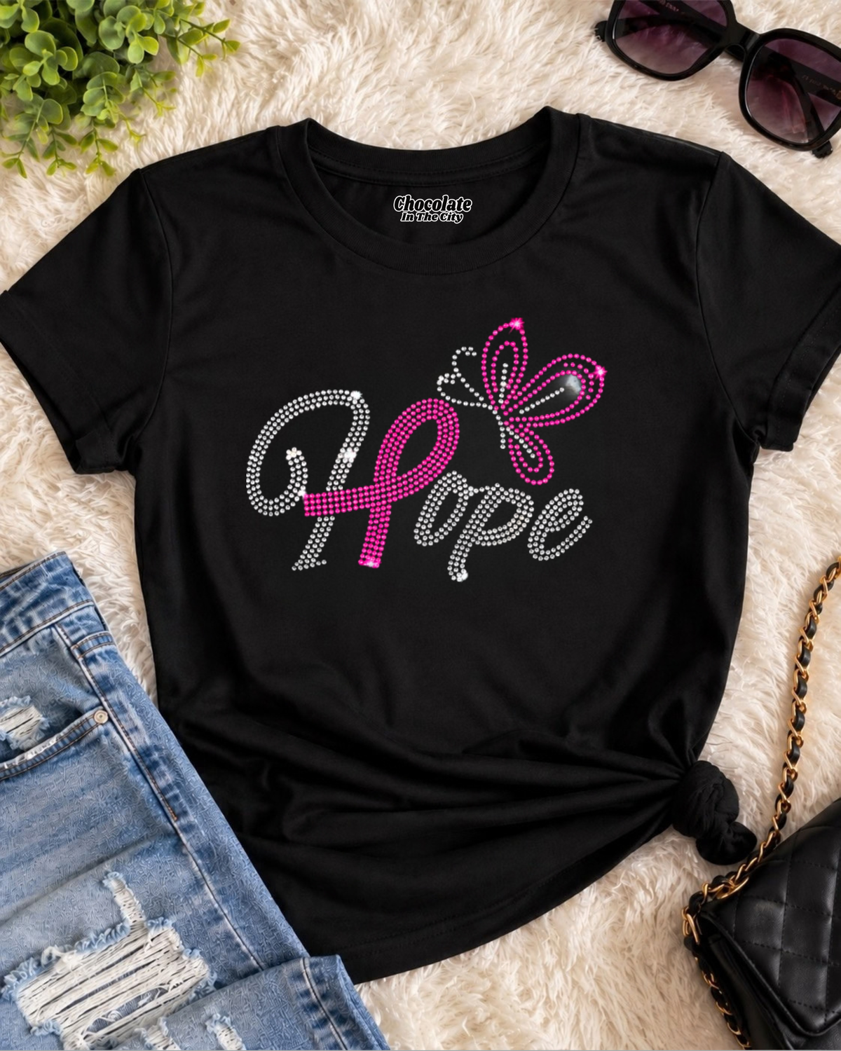 Hope Breast Cancer Awareness Rhinestone T-Shirt