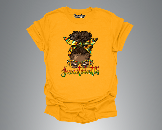 Juneteenth Woman Messy Bun T-Shirt