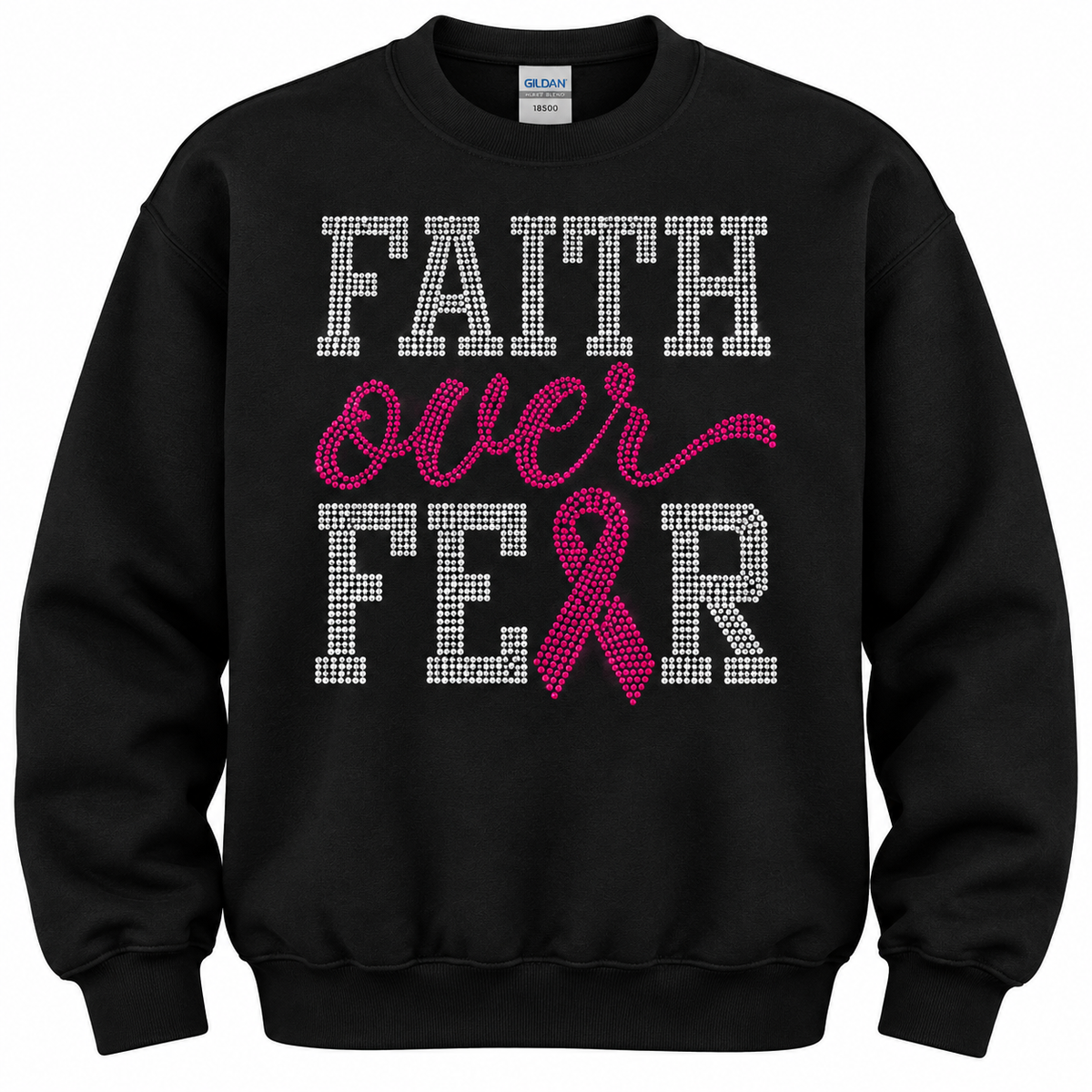 Faith Over Fear Breast Cancer Awareness Rhinestone T-Shirt