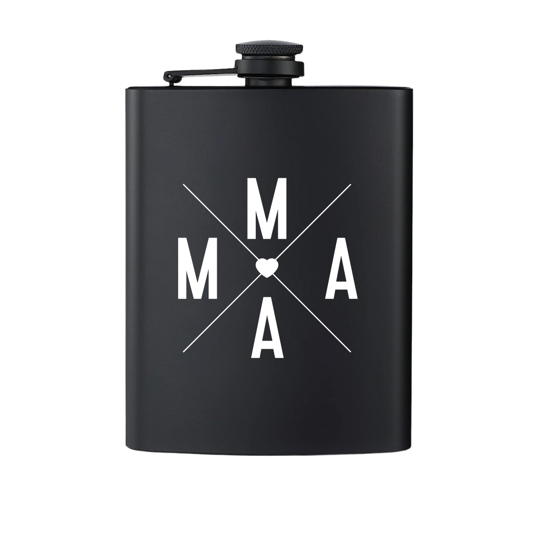 MATTE BLACK 8 OZ FLASK W/ NAME ON BACK