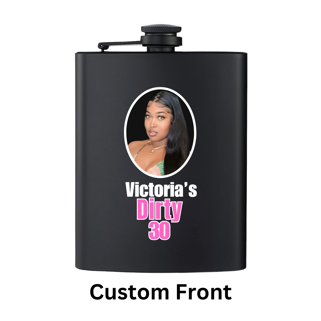 MATTE BLACK 8 OZ FLASK W/ NAME ON BACK