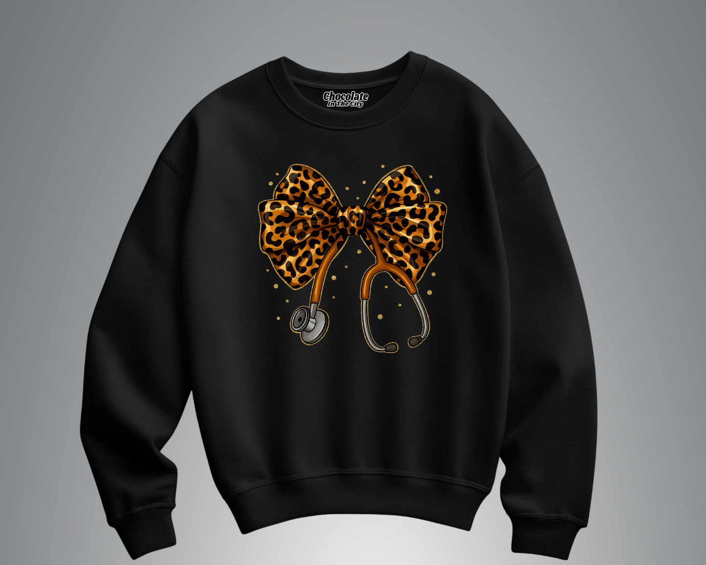 Cheetah Bow Stethoscope- Sweatshirt